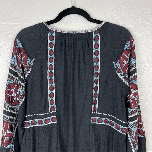 Free People All My Life Embroidered Black Smocked Long Sleeve Mini Dress XS - Picture 14 of 14
